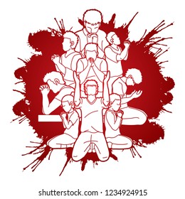 Group of Prayer, Christian praying together cartoon graphic vector