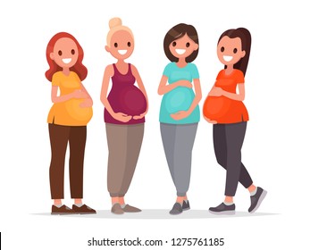 Group of pregnant women. Future mothers in anticipation of the baby. Vector illustration in flat style