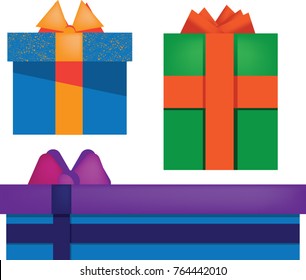 Group of Presents, Christmas, Birthday, Vector Illustration