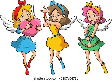 The group of the pretty angel with the different pose of illustration