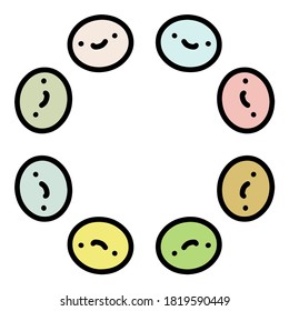 Group process in psychotherapy hand drawn vector illustration in cartoon comic style faces smiling together pastel colors