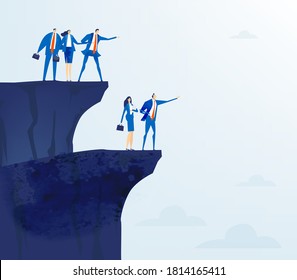 Group of professional business people stand at the edge of cliffs and looking for new start up, new risk, new business. 