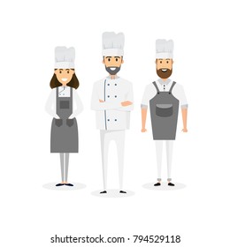 Group of professional chefs, man and woman chefs. Restaurant team concept. people cartoon characters.