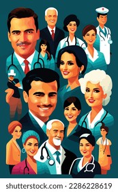 Group of professional doctors and nurses. vector illustration