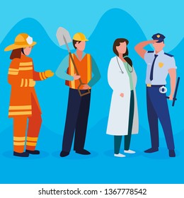 group of professional workers characters