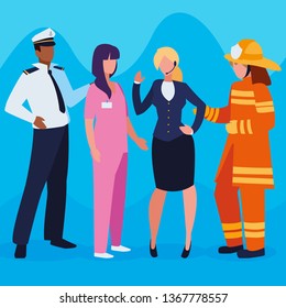 group of professional workers characters