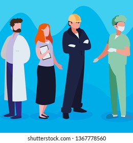group of professional workers characters