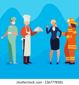 group of professional workers characters