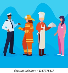 group of professional workers characters