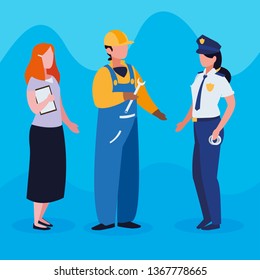 group of professional workers characters
