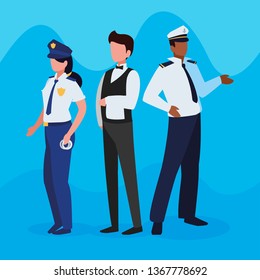 group of professional workers characters