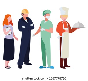 group of professional workers characters