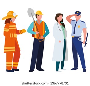 group of professional workers characters