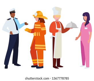 group of professional workers characters