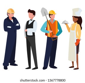 group of professional workers characters