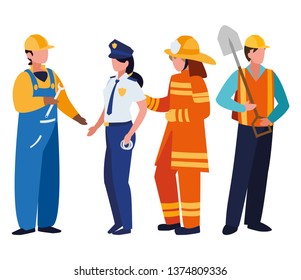 group of professional workers characters