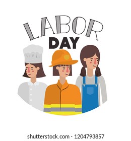 group of professionals with happy labor day avatar character