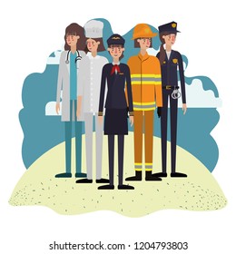 group of professionals with landscape avatar character