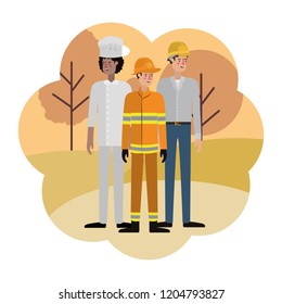 group of professionals with landscape avatar character