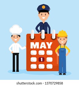 group of professionals workers with calendar