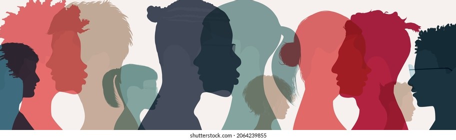 Group profile silhouette multicultural college students. Concept of education training lesson and learning in the classroom or online. Prepare for a successful career or professional job