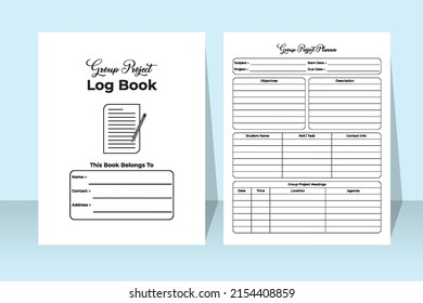 Group project logbook interior. School group project tracker and students information checker template. Interior of a journal. Study project planner and group member tracker interior.