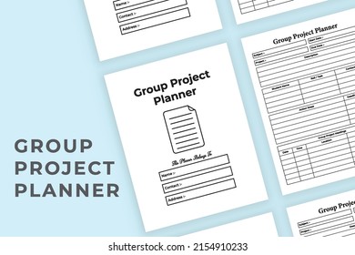 Group project planner interior. Student's group project organizer and information tracker template. Interior of a notebook. Study purpose group project planner and task tracker interior.