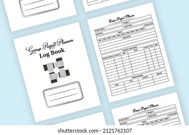 Group project planner logbook. Students group project tracker interior. Notebook interior. Group project planner and task tracker template interior. Study planner journal.