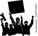 Group of protesters or activists hands in the air