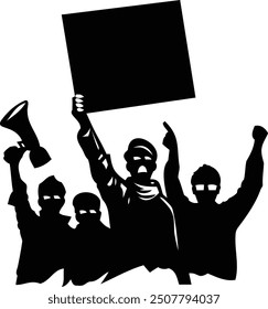 Group of protesters or activists hands in the air