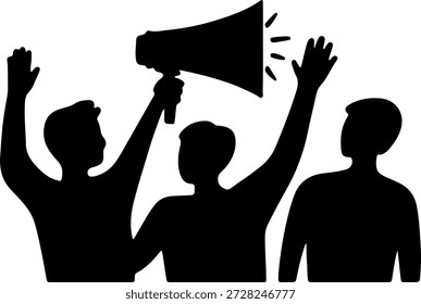 Grupo de manifestantes ou fãs silhueta com megafone