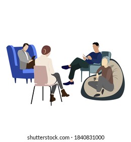 Group psychological support. Anonymous addict alcoholic, psychology medicine consultation, aid psychological, help patient with addiction drug or gambling. Vector illustration svg
