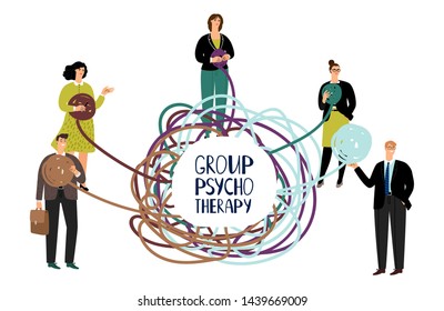 Group psychotherapy vector concept. Problem solving illustration with happy people. Psychotherapy help, problem psychological