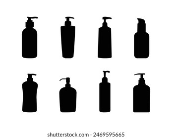 Group of Pump Bottle Silhouette isolated white background. Vector Illustration