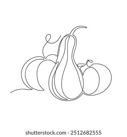 grupo de abóboras é desenhado em uma linha sobre fundo branco. Abóboras em um estilo minimalista. ilustração de vetor de estoque. EPS 10.