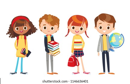 Group Pupils Standing Together Holding Books Stock Vector (Royalty Free ...