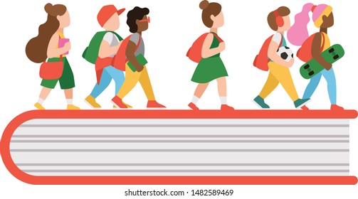 Group of pupils walking together. Set of of pupils. Vector illustration. Flat design