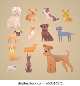 Group of purebred dogs. Illustration for dog training courses, breed club landing page and corporate site design