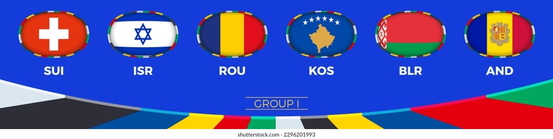 Group I qualifies for the 2024 European football tournament. Vector collection.