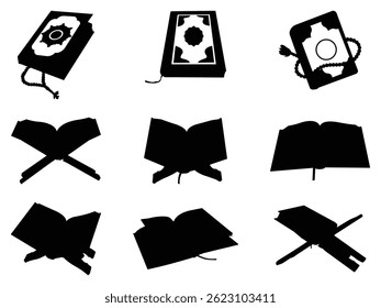 Group of Quran Silhouette isolated white background. Vector Illustration