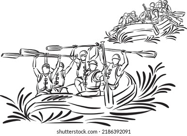 group rafting extreme sport people having fun stroke brush image vector illustration