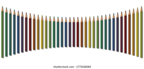 Un grupo de lápices de colores de arco iris sobre fondo blanco