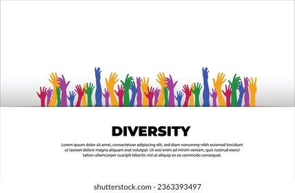 Group Raised arms of diversity multi-ethnic multicultural people holding speech bubble in hand. Diverse people talking chatting and sharing information on social networks. Racial equality