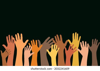 Gruppe der aufgewachsenen menschlichen Arme und Hände. Konzept der freiwilligen Spende oder Hilfe von Wohltätigkeitsorganisationen. Kooperationsteam multiethnischer Freiwilliger. Gemeinschaft. Freundschaft. Hintergrund-Kopienraum