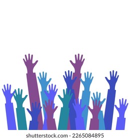 The group raised human arms and hands. Diversity multiethnic people. Racial equality. Men and women of different cultures and peoples. harmony of coexistence. Multicultural Community Integration