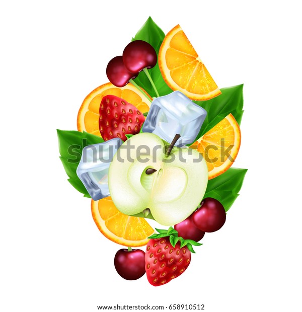 Group Realistic Fruits Ice Cubes Stock Vector Royalty Free 658910512