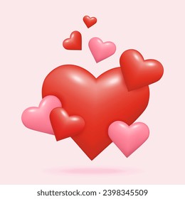 Group of realistic shape Hearts symbol love 3d design. Romantic Balloons decoration on Valentine's Day. Vector illustration cartoon style