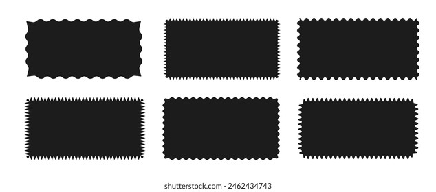 Group of rectangular shapes with zigzag, wavy, sharp-angled irregular edge isolated on white background. Vector illustration