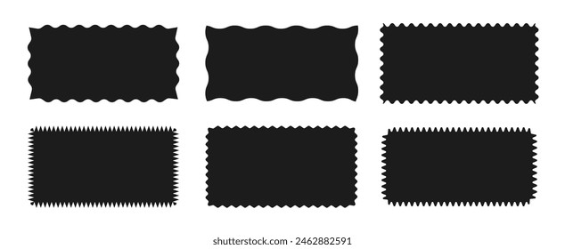 Group of rectangular shapes with zigzag, wavy, sharp-angled irregular edge isolated on white background. Vector illustration