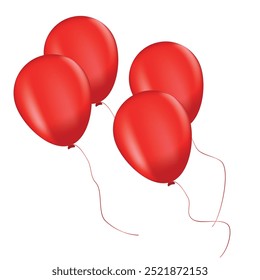 Group of Red Air Balloons Flying. Birthday, Party Decoration. Realistic Vector. Celebration.